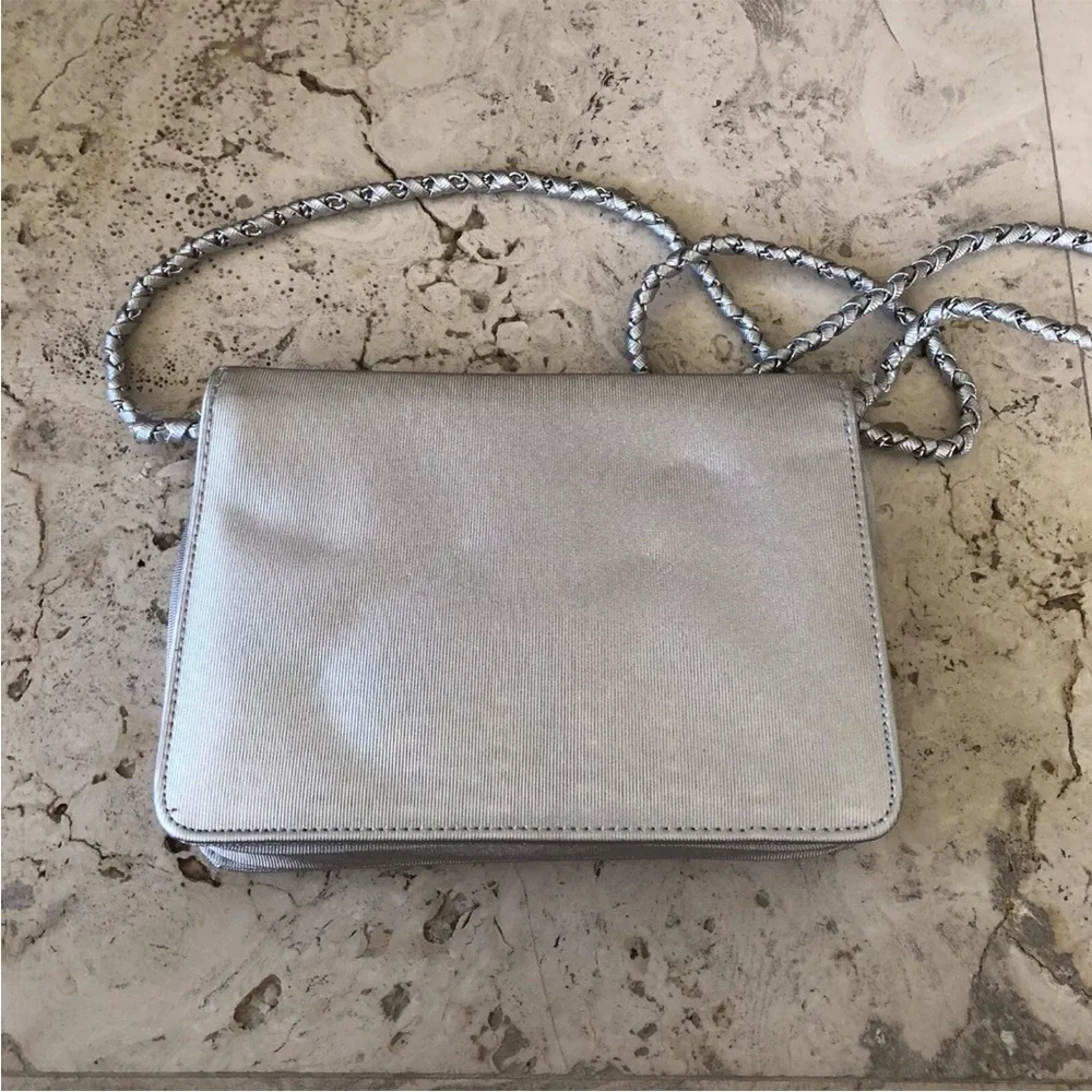 Nima Metal Cheetah Bag Silver Metallic Black Purse Cross Body Vintage 80s